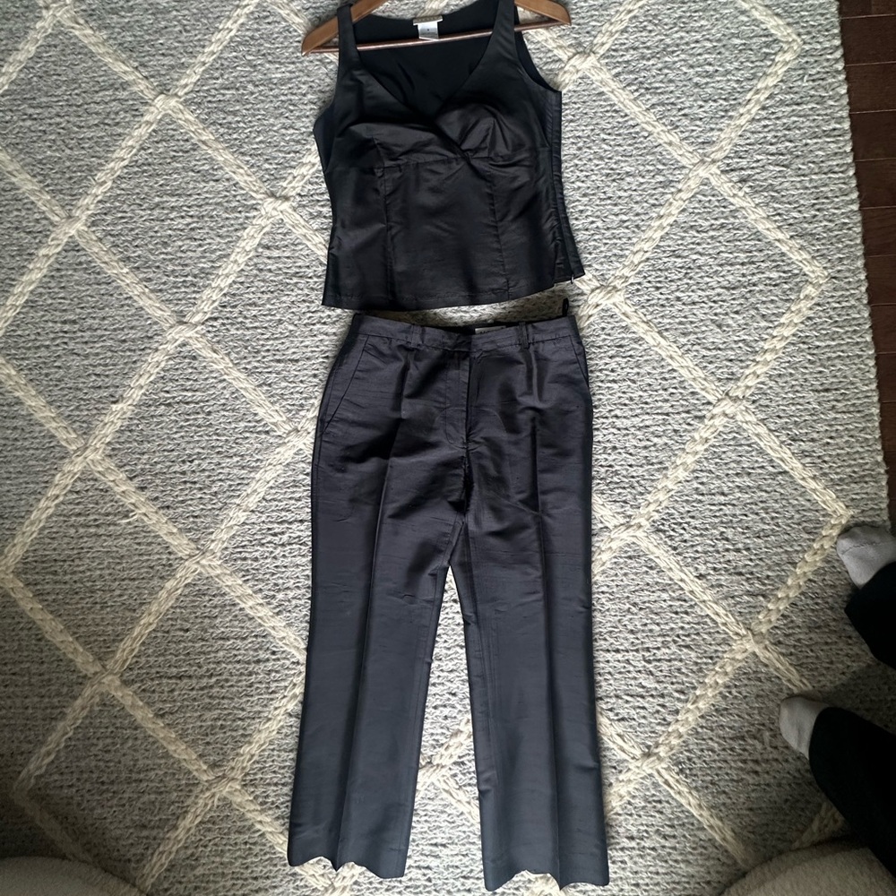 Black Satin/Silk two piece set from Hennes. Size 6 but fits like a size 4.